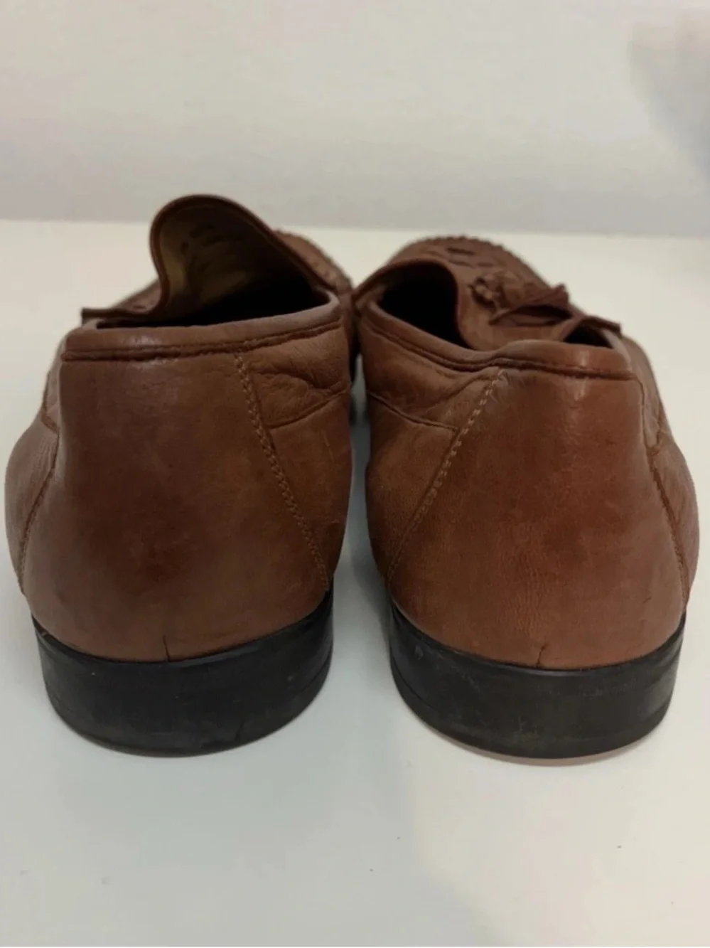 Johnston & Murphy Men’s Sheepskin Loafers Brown Leather Woven Tassel Dress Sz 13